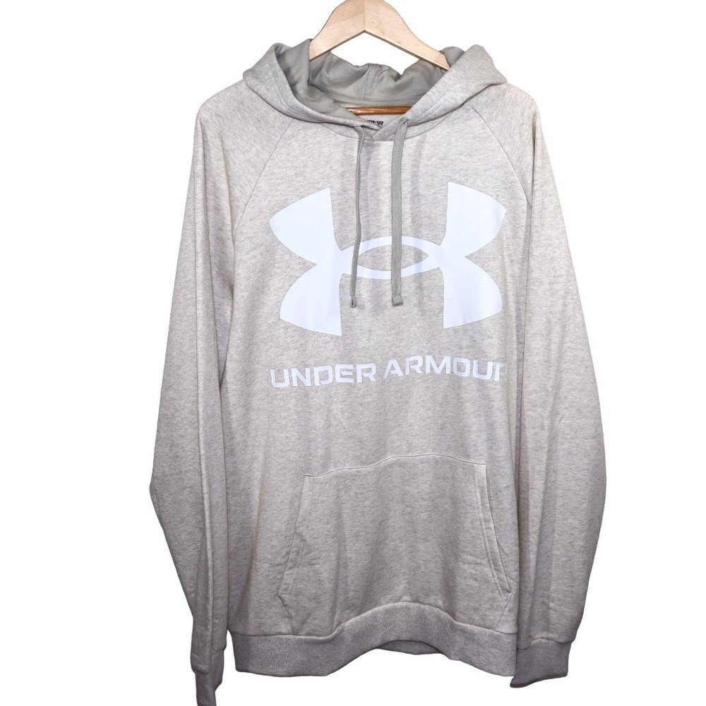 Under Armour Hoodie Size XXLT Khaki Hooded Sweatshirt Logo Kangaroo Pocket